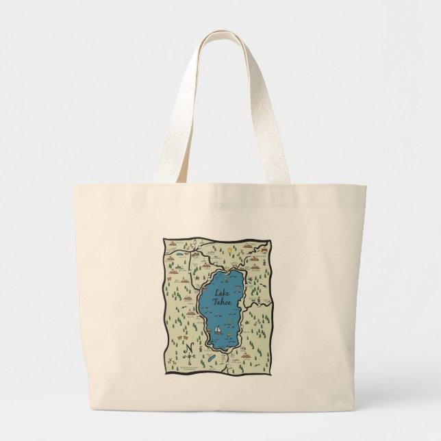 Grand Tote Bag Pleine carte de région du lac Tahoe (Devant)