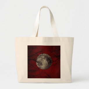 Grand Tote Bag Pleine lune gothique avec des arbres de hantise