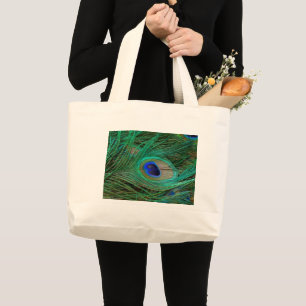 Grand Tote Bag Plume de Paon Bleu Indien