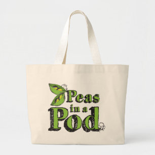 Grand Tote Bag Pois verts Dessin de légumes Art 2 pois dans un po