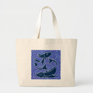 Grand Tote Bag Poisson Gras Baignade Océan Bleu Pêche