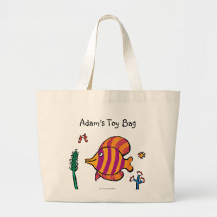Grand Tote Bag Poissons tropicaux orange et violet avec hippocamp