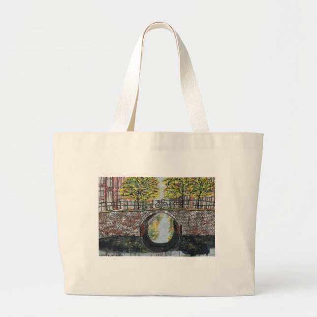 Grand Tote Bag Pont d'Amsterdam et la scène du Canal à l'automne (Devant)