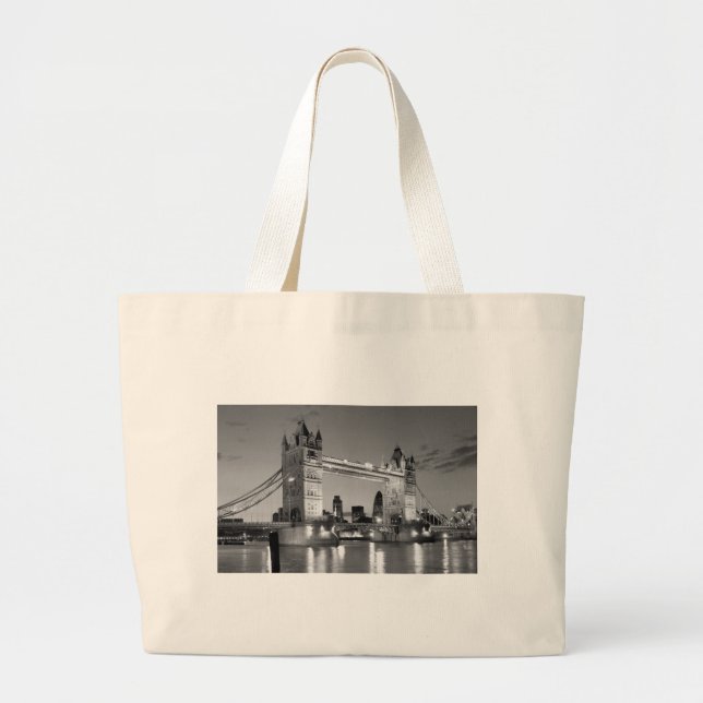 Grand Tote Bag Pont Tour de Londres blanc noir (Devant)