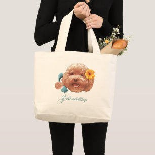 Grand Tote Bag Poodle de jouet avec Fleur et Illustration télépho