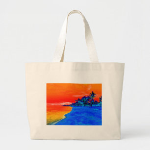 Grand Tote Bag Pop Art Plage Exotique Palmiers