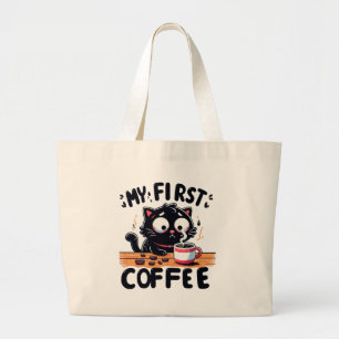 Grand Tote Bag Première aventure de café noir