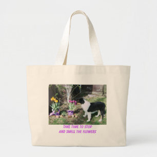 GRAND TOTE BAG PRENEZ LE TEMPS D'ARRÊTER ET DE SENTIR LES FLEURS