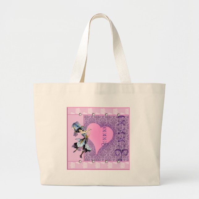 Grand Tote Bag Pretty Pink Flower Fairy Accessoires - add name (Devant)