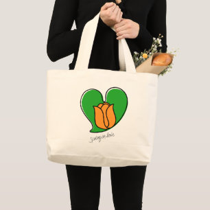 Grand Tote Bag Printemps en amour - Tulipes orange