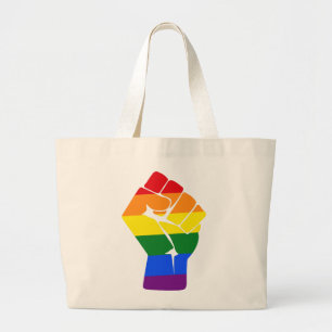 Grand Tote Bag Protestation de poing augmentée par arc-en-ciel d