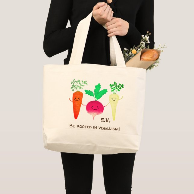 Grand Tote Bag Pun de légumes racines - Être enraciné dans le vég (Devant (produit))