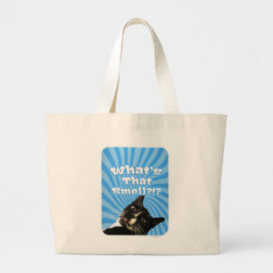 Grand Tote Bag Qu'Est-Ce Que Ça Sent Drôle Tuxedo Chat Motto