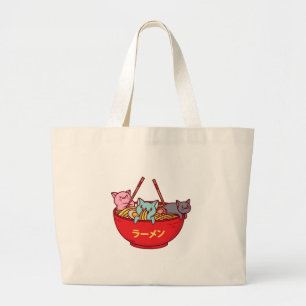 Grand Tote Bag Ramen japonais adorables drôles de chat d'Anime de