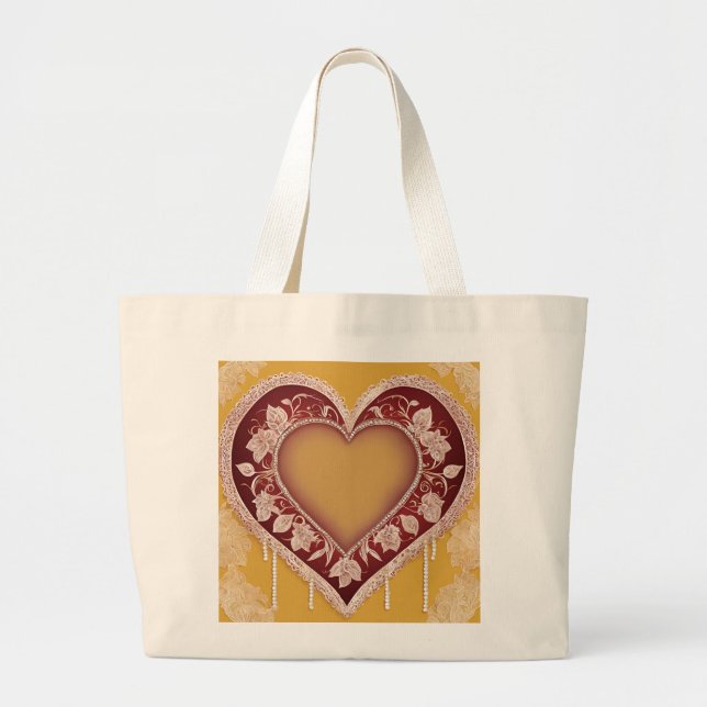 Grand Tote Bag Red Heart Lace IA art (Devant)
