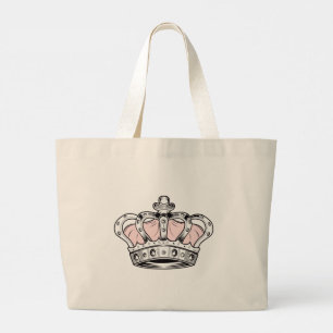 Grand Tote Bag Reine Couronne Rose Glamour Féminin Esthétique Roy