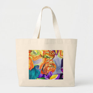 Grand Tote Bag Renoncules et Iris aquarelle