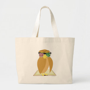 Grand Tote Bag Réserver Chouette Nerd avec lunettes Lire Amusant