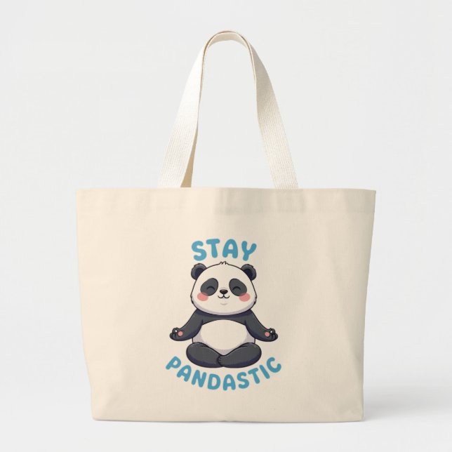 Grand Tote Bag Restez Pandastic T-Shirt, Drôle Méditation Panda (Devant)