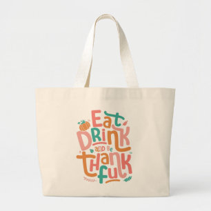 Grand Tote Bag Retro Mangez Boire Et Soyez Merci Bon thanksgiving