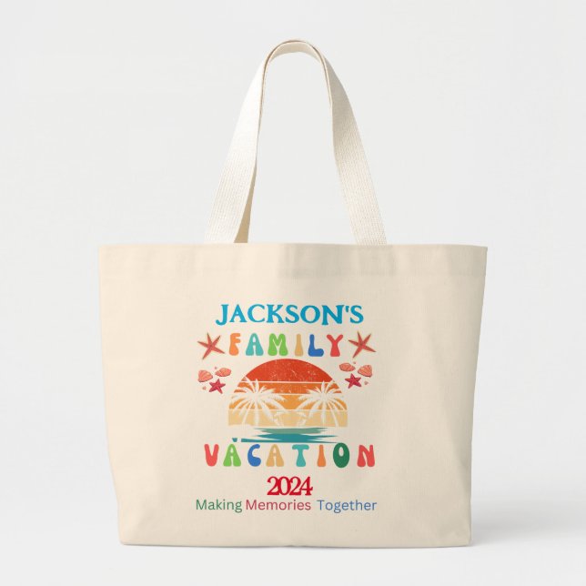 Grand Tote Bag Retro personnalisé vacances sur la plage familiale (Devant)