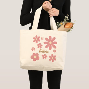 Grand Tote Bag Retro super marguerite boho désert rose personnali