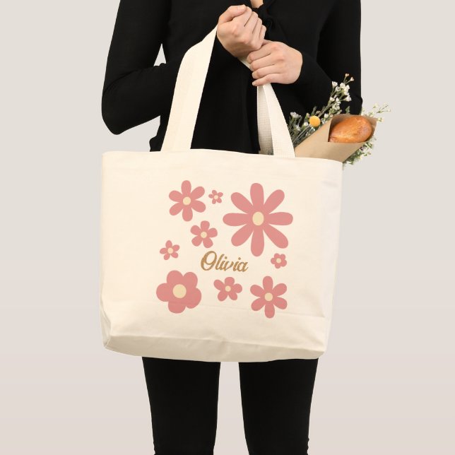 Grand Tote Bag Retro super marguerite boho désert rose personnali (Devant (produit))