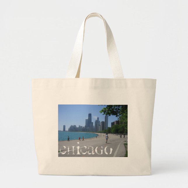 Grand Tote Bag Rive d'un lac de Chicago (Devant)