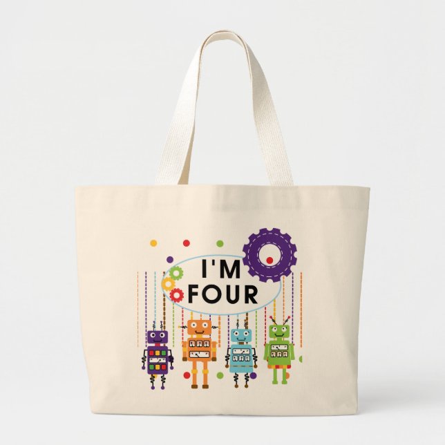 Grand Tote Bag Robot T-shirts et cadeaux d'anniversaire 4e (Devant)
