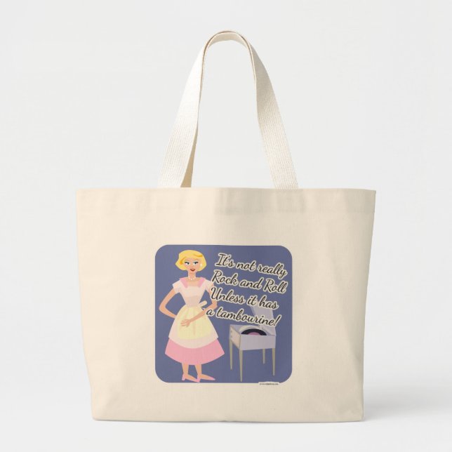 Grand Tote Bag Rock Roll Tambourine Kitsch Cinquante Femme au foy (Devant)