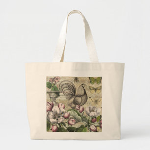 Grand Tote Bag Rooster Garden Flower Papillon Art