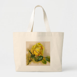 Grand Tote Bag Rose jaune Antique Vintage Imprimer Art