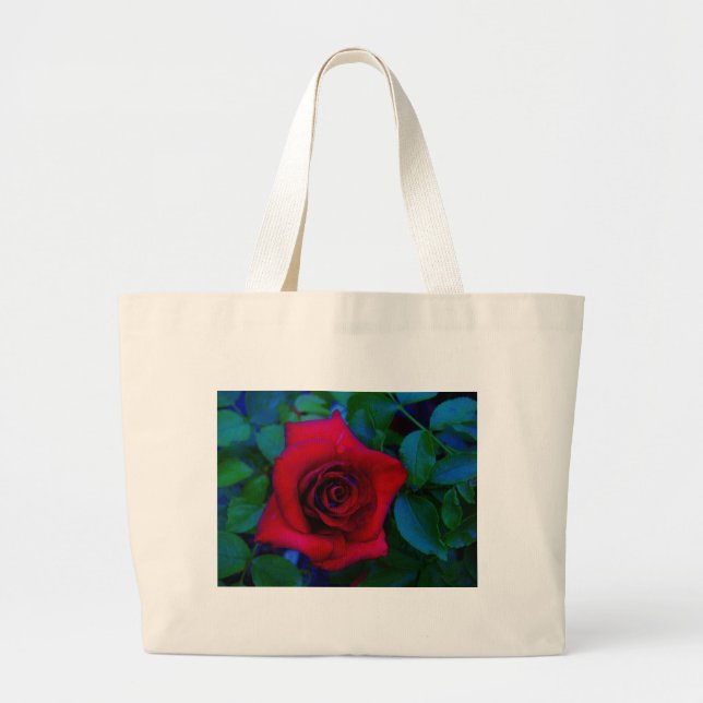 Grand Tote Bag Roses rouges aux tons bleus (Devant)