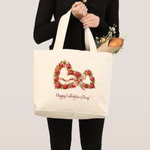 Grand Tote Bag Roses rouges Coeur floral Wreath Élégant mignon Vi