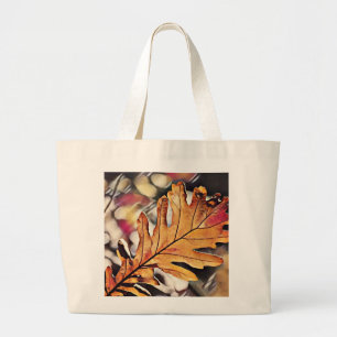 Grand Tote Bag Russe feuille de chêne rouge orange brun jaune