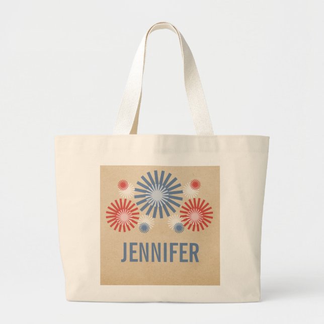 Grand Tote Bag Sacoche Funky 4 juillet Fireworks (Devant)