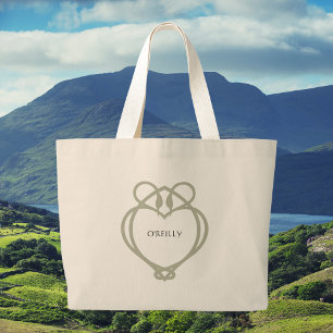 Grand Tote Bag Sage Green Irish Celtic Swan Love Nom de famille