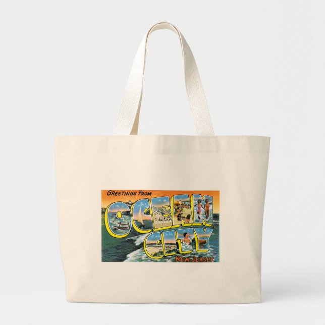 Grand Tote Bag Salutations de ville d'océan, New Jersey ! (Devant)
