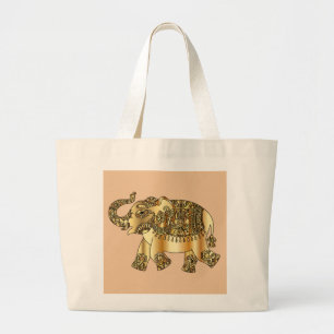 Grand Tote Bag saut d'éléphant en or décoratif fourre-tout