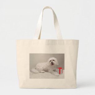 Grand Tote Bag Sauvetage de Petit Chien Blanc (Maltais)