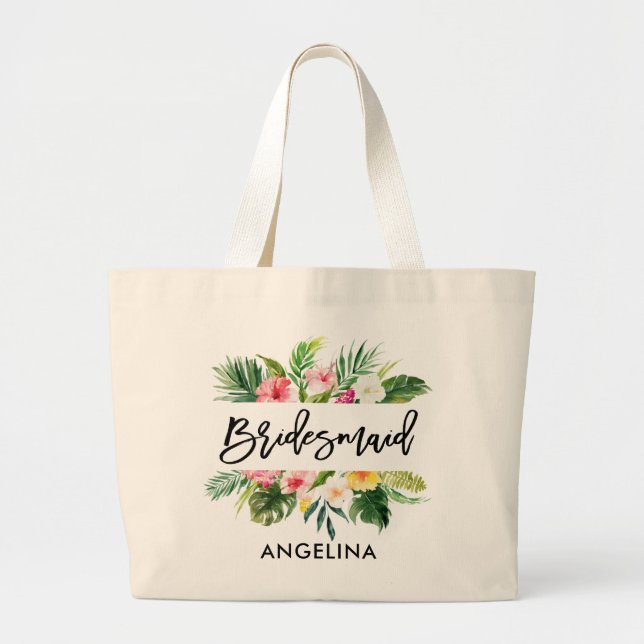 Grand Tote Bag Script de brosse moderne Sirène de pont tropicale (Devant)