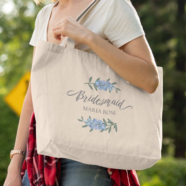 Grand Tote Bag Script de calligraphie florale bleu (Créateur téléchargé)