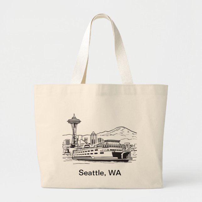 Grand Tote Bag Seattle Ferry Washington State Line Art (Devant)