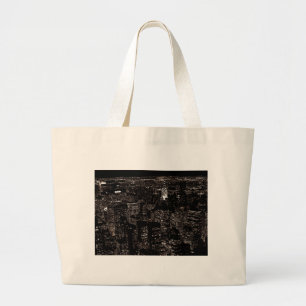 Grand Tote Bag Sepia New York City Night Skyline