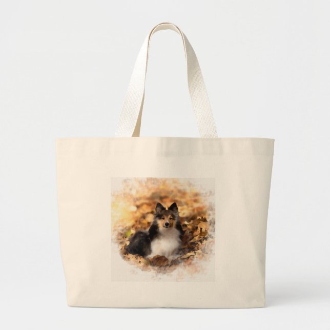 Grand Tote Bag Sheltie Shetland Sheepdog Art Peinture (Devant)