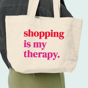 Grand Tote Bag Shopping est ma thérapie Citation rouge et rose Ar