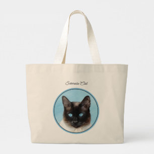 Grand Tote Bag Siamese Chat Portrait Peinture Cute Art Original