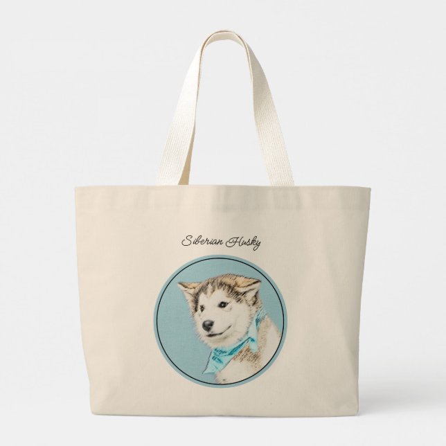 Grand Tote Bag Sibérie Husky Puppy Peinture Chien Rouge Cuivre Ar (Dos)