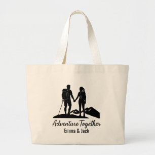 Grand Tote Bag Silhouette minimaliste de couple de randonnée pers
