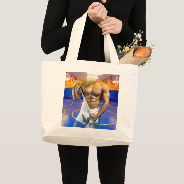 Grand Tote Bag SlipperyJoe's musculaire bulge six pack gym trai (Devant (produit))